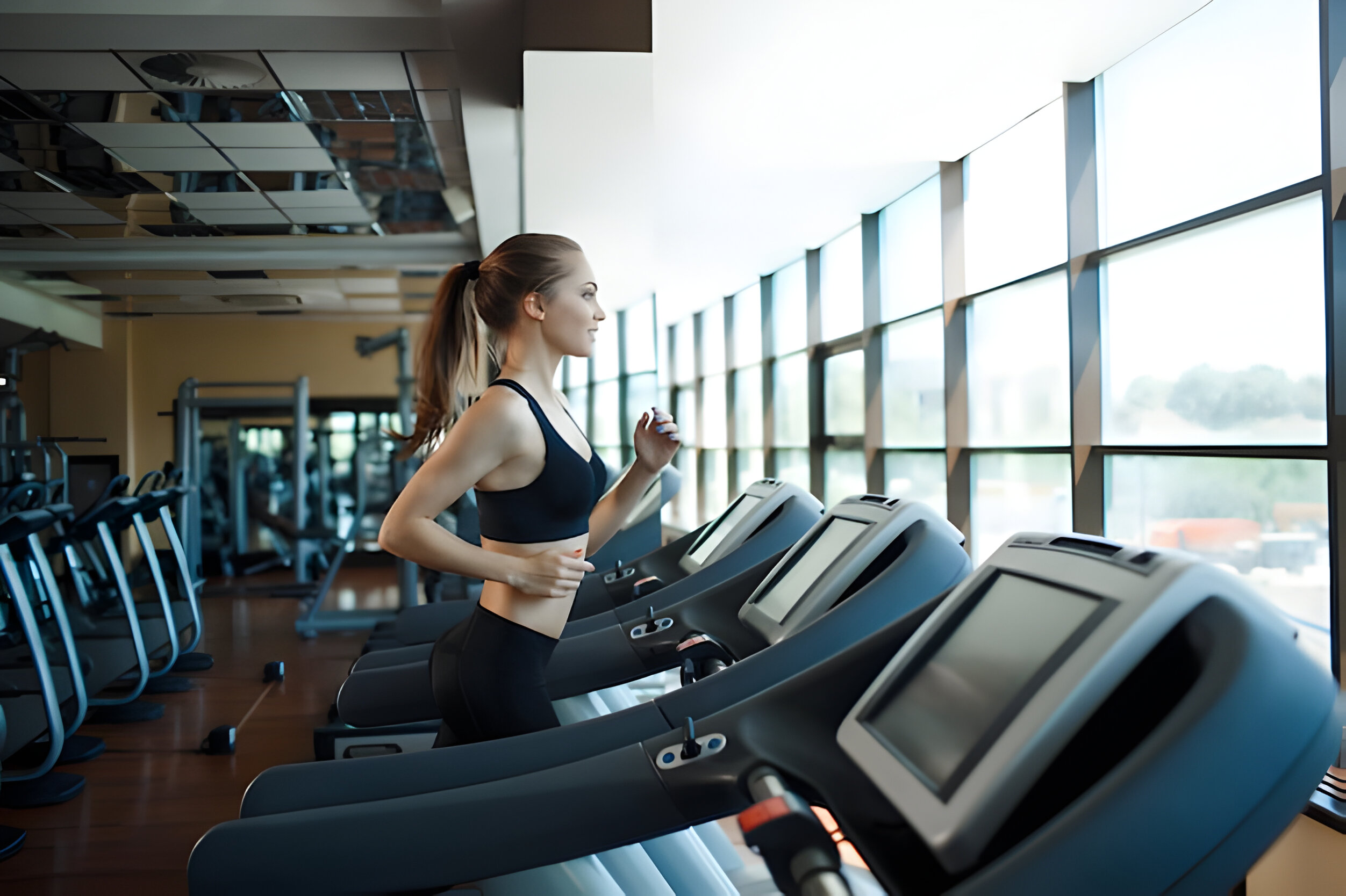 woman running on treadmill